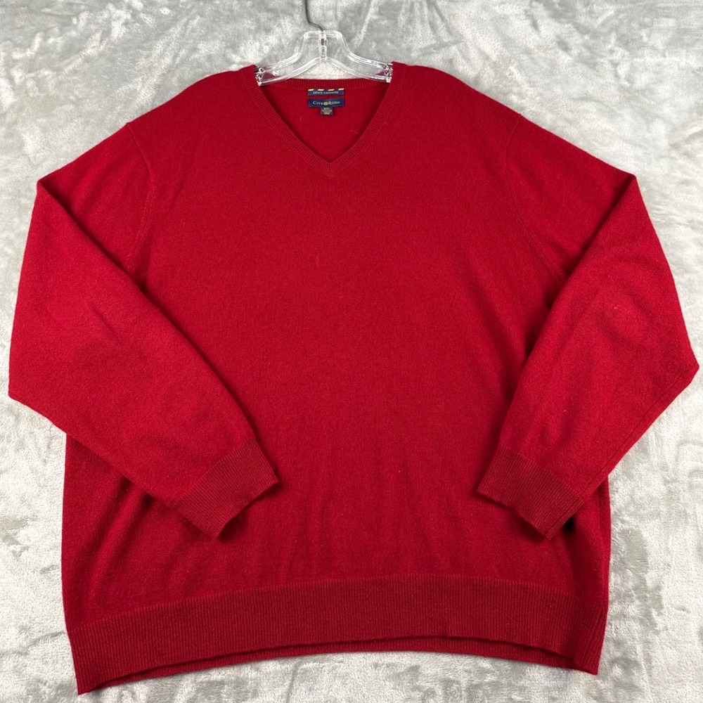 Club Room Sweater Mens XXL Estate Cashmere Red V-Neck 2-Ply EUC